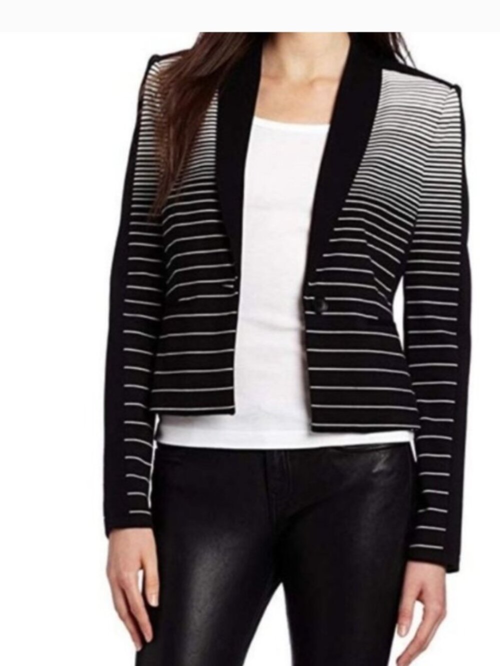 BCBGMAXAZRIA Bowie stripe Black/White tuxedo blazer M CAREER CORE - Picture 10 of 14